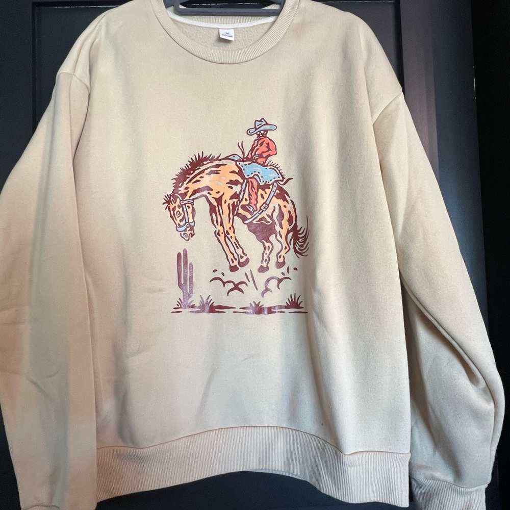 Cream Western Graphic Crewneck Sweater